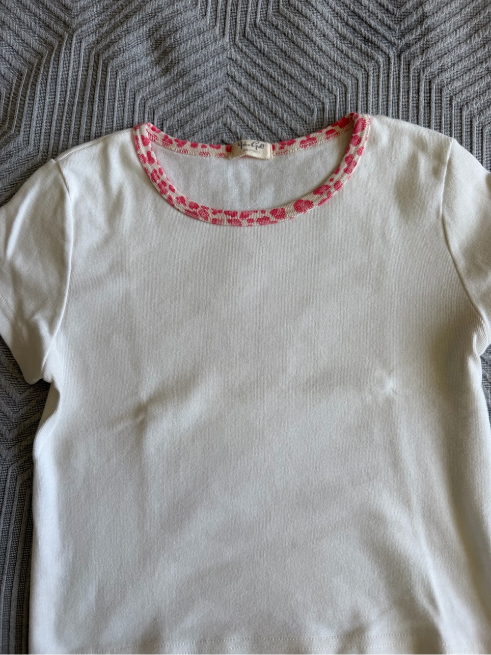 John Galt White baby Tee with Pink cheetah Trim